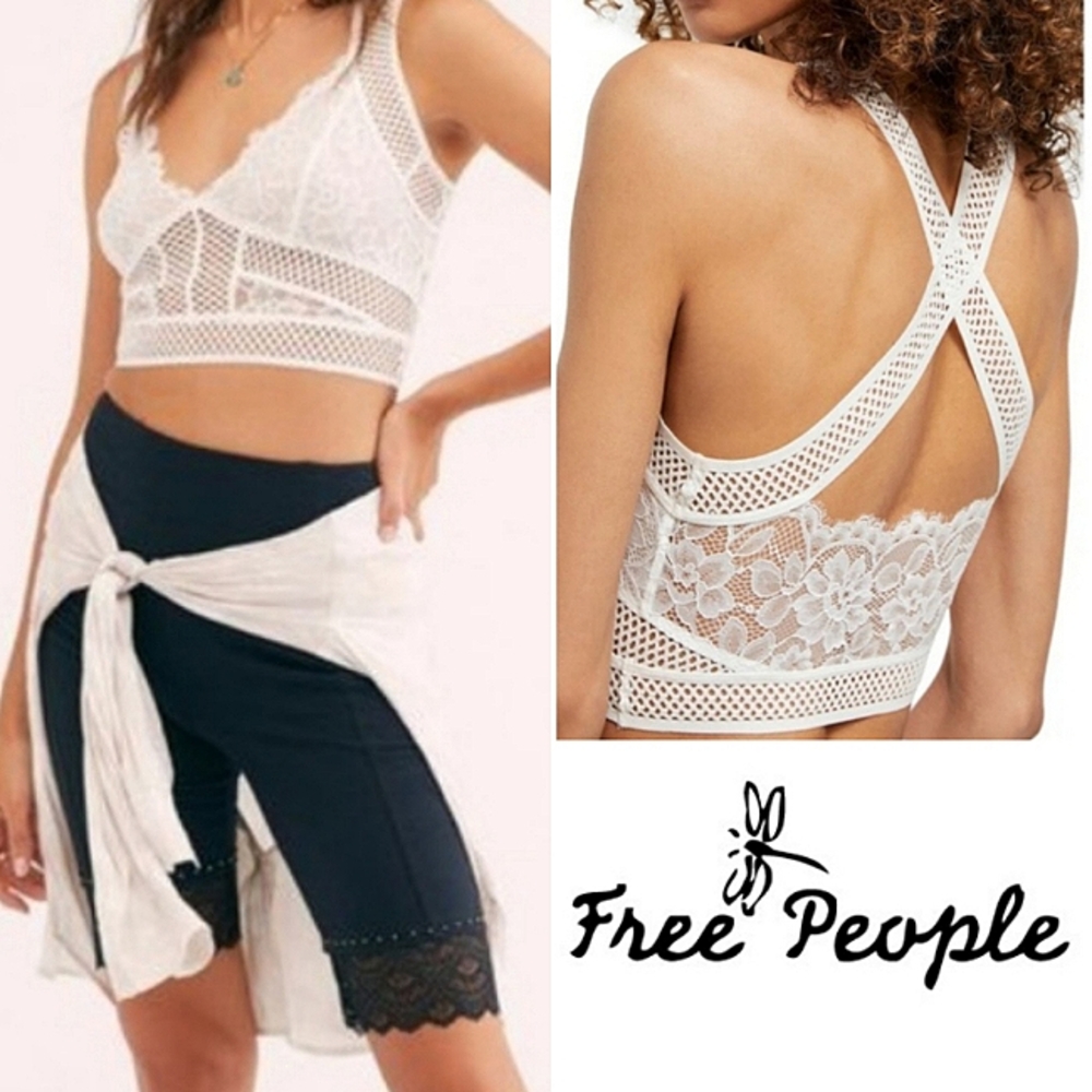 Free People Sitting Pretty Brami Top Floral Mesh, Ivory white